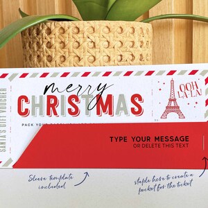 Christmas Trip to Paris Gift ticket Template, Editable Holiday ticket, Surprise France Vacation Boarding Pass Ticket Trip INSTANT DOWNLOAD