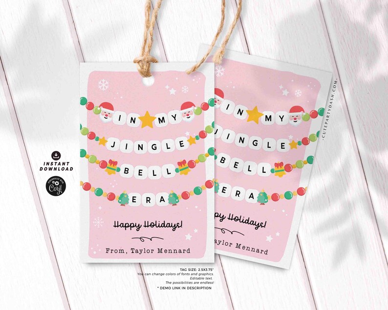 In My Christmas Era Gift Tag Printable INSTANT DOWNLOAD In My Jingle Bell Era Christmas Friendship Bracelet Unique Trendy Holiday Tag for