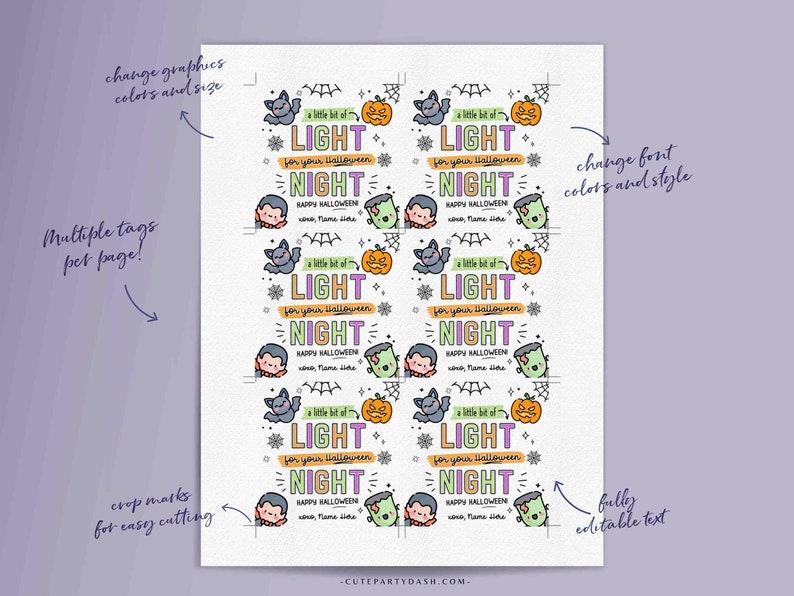 EDITABLE Halloween Treat Tag INSTANT DOWNLOAD Light Your Halloween Night Glow stick Friend Classroom Trick or Treat Non Candy Party Favor