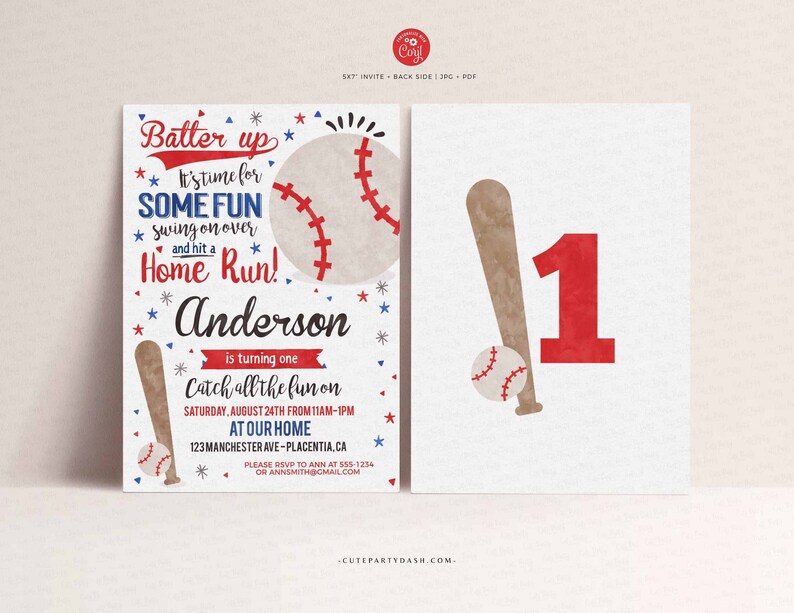 Baseball Birthday Party invitation, Sports Birthday Editable invite, INSTANT DOWNLOAD Printable Watercolor All Star Baseball Invitation 383