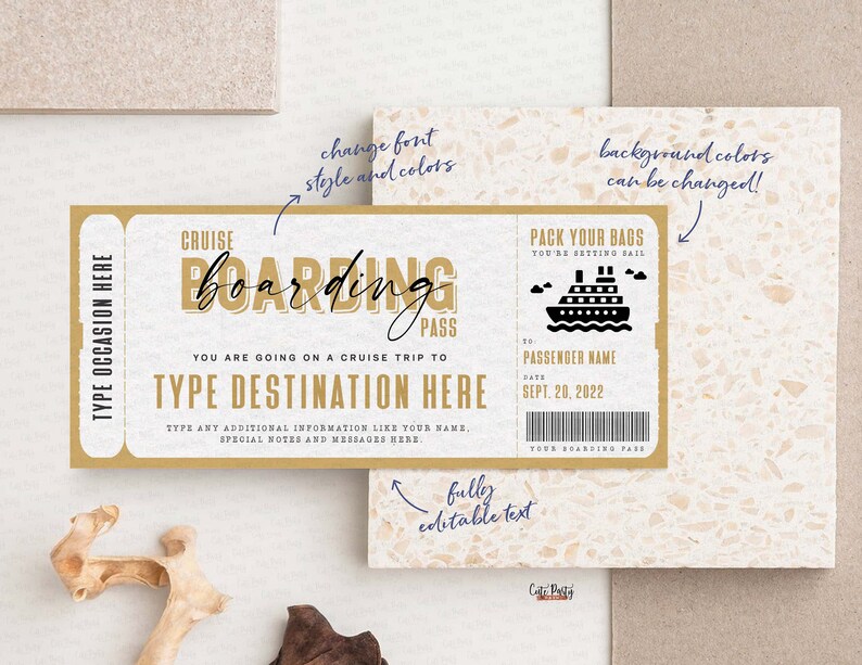 Cruise Boarding Pass Vacation Ticket Gift Voucher, Editable Gift Ticket Template, Surprise Cruise Trip gift ticket, INSTANT DOWNLOAD