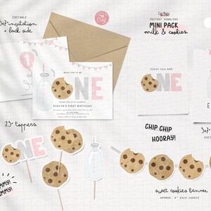 Minimal Milk and Cookies Birthday Girl invitation, INSTANT DOWNLOAD, EDITABLE Minimalist Pink Gray Printable Milk & Cookies Corjl invite