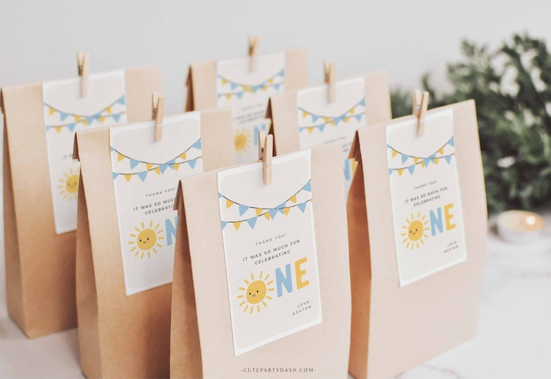 Little Sunshine Boy Birthday Party Favor tag, Editable Thank you tag, Boho Sun Printable Summer Sunshine decorations