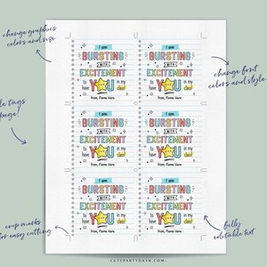 Bursting With Excitement Back to School Candy Tag Editable Printable Teacher Kids Starburst First day of school gift tag INSTANT DOWNLOAD