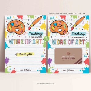 Editable Thank You Gift Card Holder template Printable Art Teacher Appreciation Week Gift End of the year Gift Card Holder INSTANT DOWNLOAD