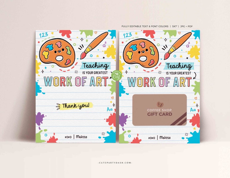 Editable Thank You Gift Card Holder template Printable Art Teacher Appreciation Week Gift End of the year Gift Card Holder INSTANT DOWNLOAD