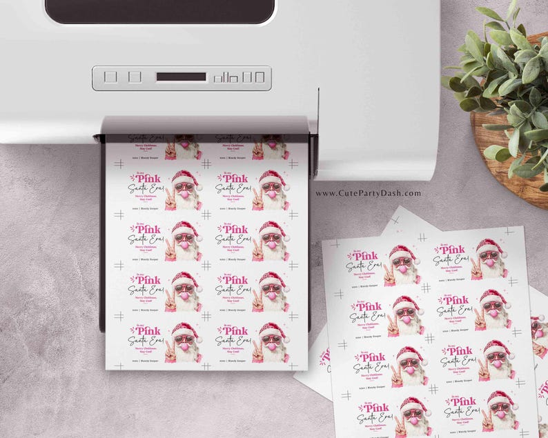 In My Pink Santa Era Christmas Gift Tag Printable INSTANT DOWNLOAD Trendy Retro Christmas Gift Tag –  Cool Santa Holiday Tag for Fun Gifting