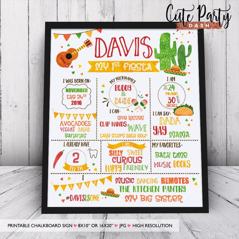 Fiesta First Birthday Chalkboard Sign First Fiesta birthday party chalkboard sign Mexican Fiesta sign 1st Birthday Printable Sign