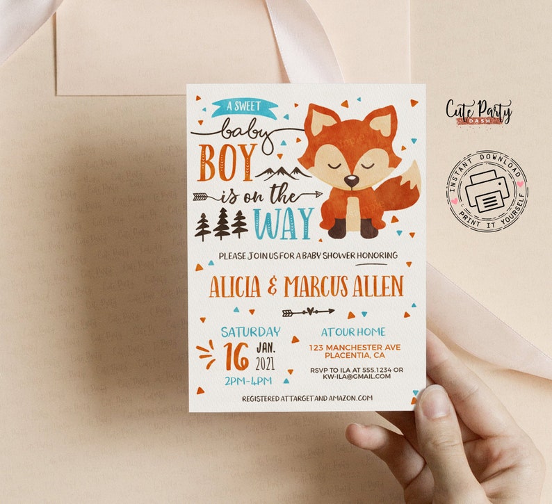 INSTANT DOWNLOAD Fox Baby Shower Invitation Set Watercolor - Etsy