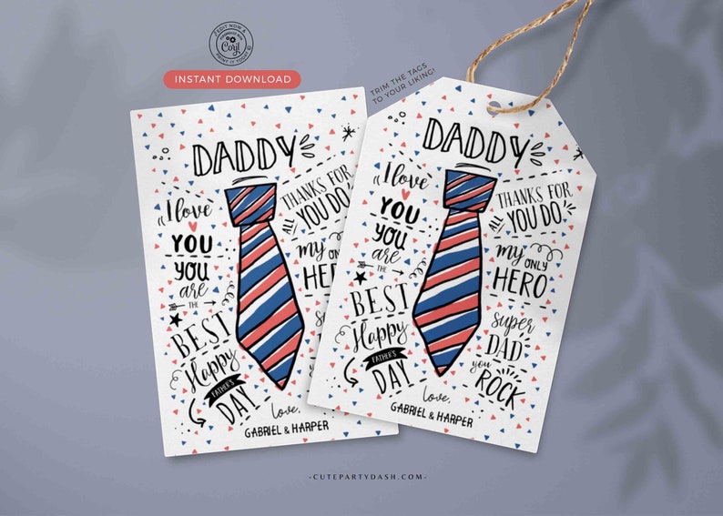 Happy Fathers Day Gift Tag Printable Card Super Dad Editable Fathers Day gift from kids son daughter wife gift for new dad INSTANT DOWNLOAD