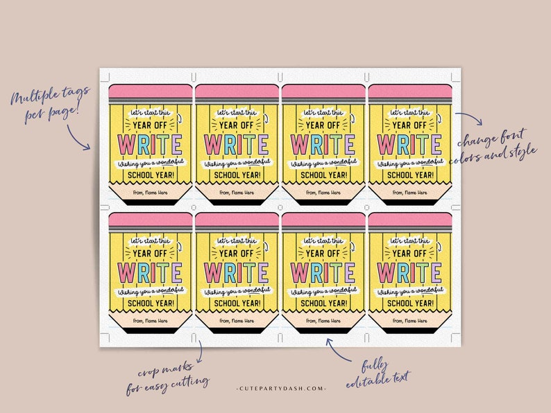 EDITABLE Welcome Back To School Gift Tag Printable Pen Marker First Day of School gift Tag Let's start this year off write  INSTANT DOWNLOAD
