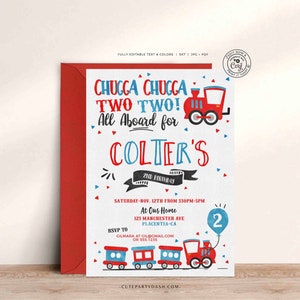 Chugga Chugga Choo choo Train Birthday Party invitations two two Birthday Party printable invitations Watercolors birthday invitations