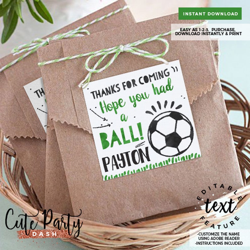 EDITABLE Soccer Birthday Party favor tags