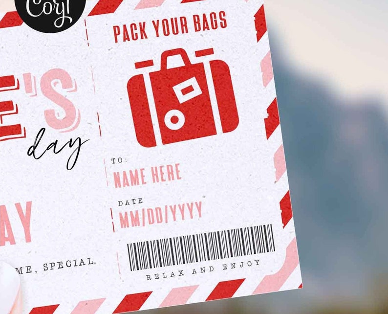 Weekend Getaway Voucher Template, Surprise Valentine's Day Trip gift ticket, Valentines gift, Trip Away Voucher Editable INSTANT DOWNLOAD