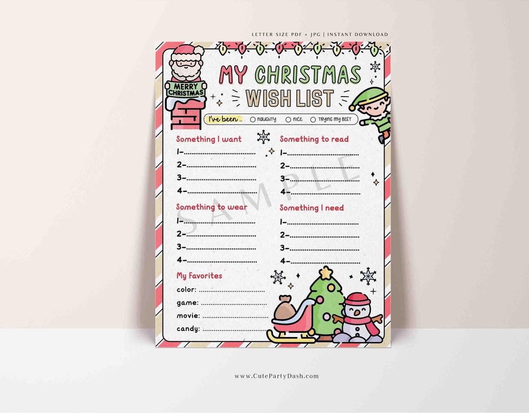 Christmas Wish List for Kids, Printable Holidays Wish List Template ...