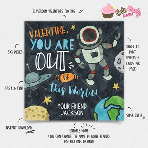 SOFORTIGER DOWNLOAD - EDITIERBARE Valentinstag Karte Nicht von dieser Welt Kinder personalisierte Valentinstag Geschenk Astronaut Valentinstag Geschenk