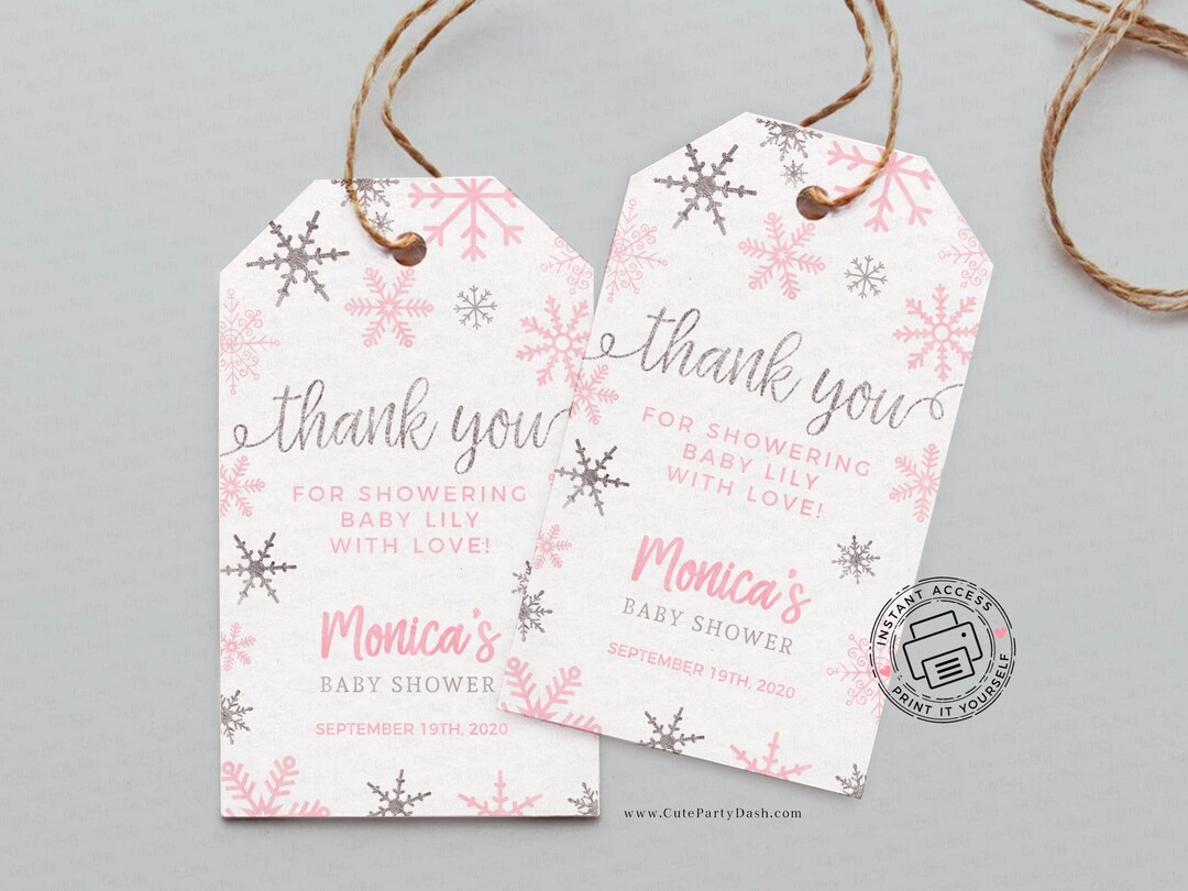 Winter Wonderland Baby Shower Favor Tags: Snowflake Thank You (instant ...