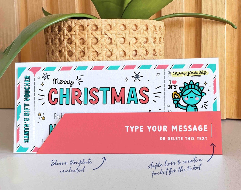 Christmas New York trip ticket Template, Editable Holiday gift ticket, Surprise NYC Vacation Boarding Pass Ticket Trip INSTANT DOWNLOAD Fech