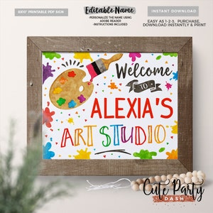 INSTANT DOWNLOAD, EDITABLE Art party Birthday decorations Welcome Sign Door sign Watercolor Painting printable Decor Artsy Art party 478
