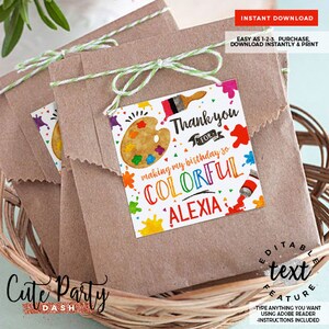 Editable Art party Birthday Favor Tags 
INSTANT DOWNLOAD