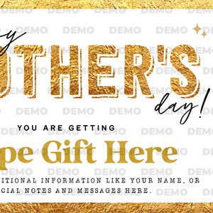 Mother's Day Gift Voucher, Surprise Gift for Mom Certificate Template, Experience Ticket Editable Golden Gift Ticket Coupon INSTANT DOWNLOAD