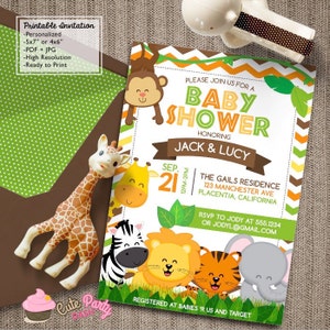 Safari Baby Shower invitations Jungle animals DIY printable Cute Safari co-ed couples shower invitations image 1