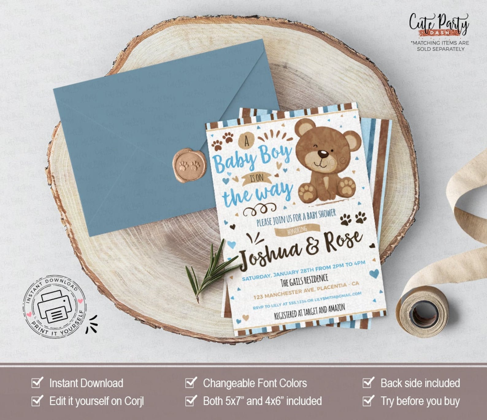 INSTANT DOWNLOAD Little Bear Baby Shower Invitation Blue and Etsy