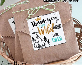 INSTANT DOWNLOAD - EDITABLE Wild one Favor Tag Teal Black and Gold Wild one Birthday Favor tags - Party decorations King of all wild things