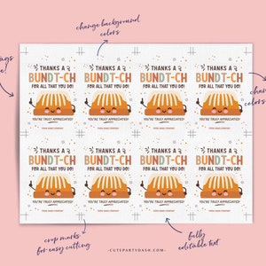 Thanks a Bundt-ch For All That You Do Bundt Cake Tag INSTANT DOWNLOAD Printable Teacher Appreciation EDITABLE Bundt Cake Thank You Tags