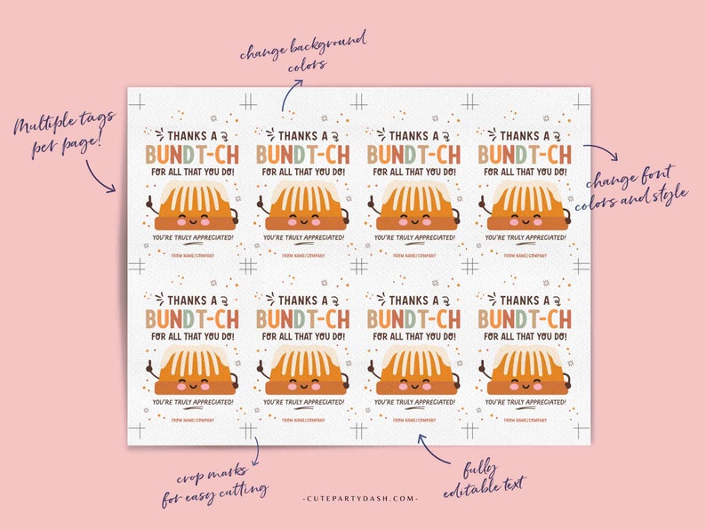 Thanks a Bundt-ch For All That You Do Bundt Cake Tag INSTANT DOWNLOAD Printable Teacher Appreciation EDITABLE Bundt Cake Thank You Tags