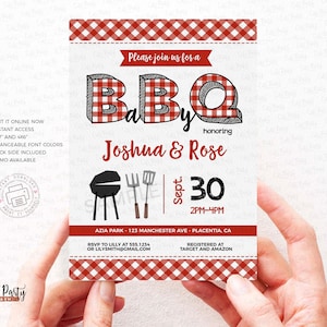 Red Gingham BBQ Baby Shower Invitation (Instant Download)