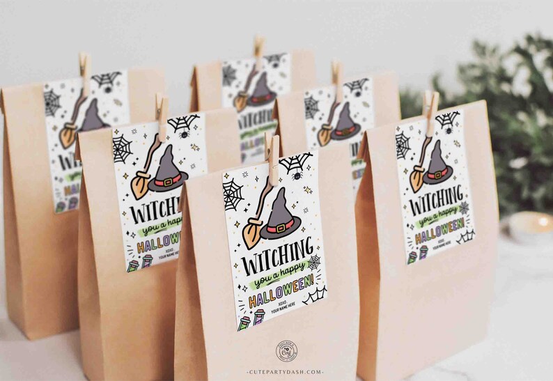 EDITABLE Witching You a Happy Halloween Gift Tag Template INSTANT DOWNLOAD Party Favor Teacher Staff Pta Pto Kids Witch Treat Candy Label