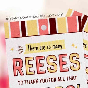 Editable so Many Reeses to Thank You Gift Tag Template, Printable ...