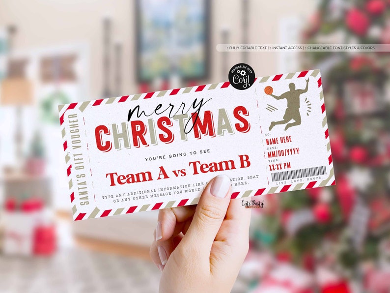 EDITABLE Christmas Basketball Game Ticket Template Game Etsy