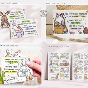 Indoor Easter Egg Hunt Printable Bundle INSTANT DOWNLOAD Editable Easter Scavenger Hunt Game for Kids Activity Treasure Hunt Clues Bunny