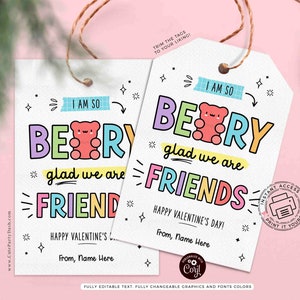 Gummy Bear Valentijnsdag Cadeau Tag Afdrukbare INSTANT DOWNLOAD Kids Classroom So Beary Blij dat we vrienden Valentijnsdag Cadeau Label Sticker zijn
