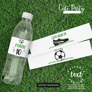 EDITABLE Soccer Birthday Party water bottle label