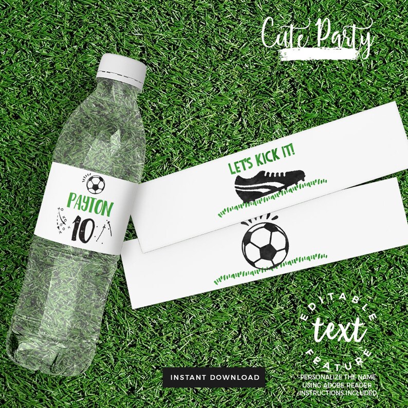 EDITABLE Soccer Birthday Party water bottle label