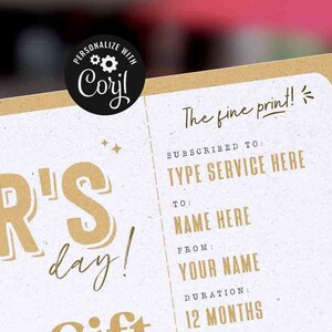 Mothers Day Gift, Subscription Gift Ticket Voucher, Streaming Service, EDITABLE Subscription Gift Box Coupon Surprise Gift INSTANT DOWNLOAD