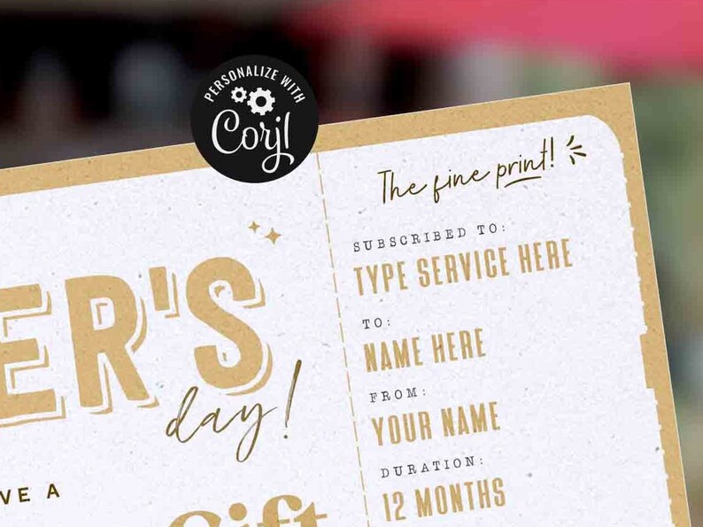 Mothers Day Gift, Subscription Gift Ticket Voucher, Streaming Service, EDITABLE Subscription Gift Box Coupon Surprise Gift INSTANT DOWNLOAD
