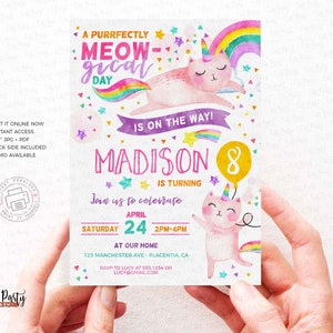 INSTANT DOWNLOAD, Caticorn Birthday Party Invitation, Cat Unicorn ...