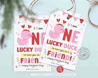 Lucky Duck Valentine's Day Gift Tag, Kids Classroom Treat (Digital Download)