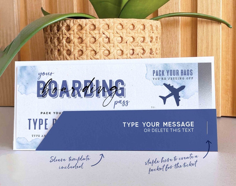 Editable Boarding Pass Ticket Template Printable Surprise Trip Reveal gift ticket Fake Plane Ticket Birthday Gift Voucher INSTANT DOWNLOAD