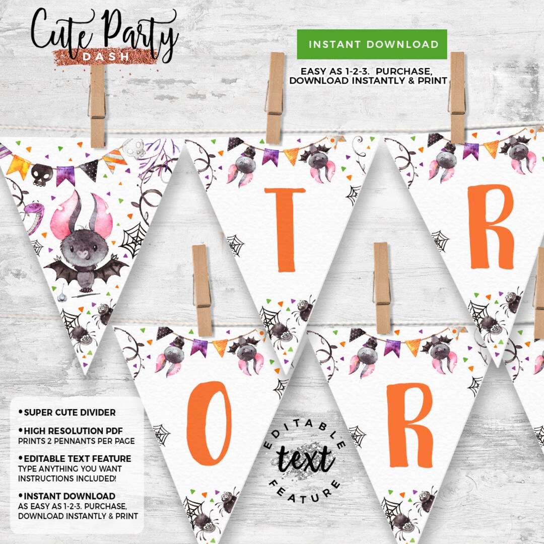 INSTANT DOWNLOAD, EDITABLE Halloween Printable Banner Halloween ...
