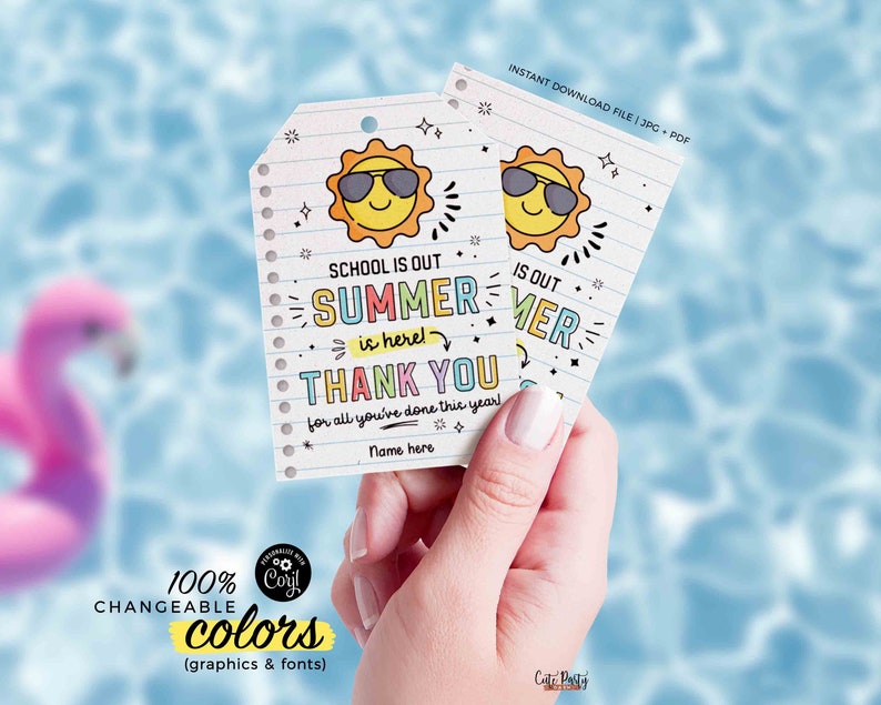 School Is Out Summer Is Here Gift Tag Editable Have a Great Summer tag End of School Year Tags Template Printable Last day INSTANT DOWNLOAD