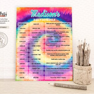 Tie Dye Back to School Daily Schedule, Printable Editable Schedule for ...