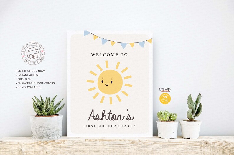 Little Sunshine Boy Birthday Party welcome sign, INSTANT DOWNLOAD 446
