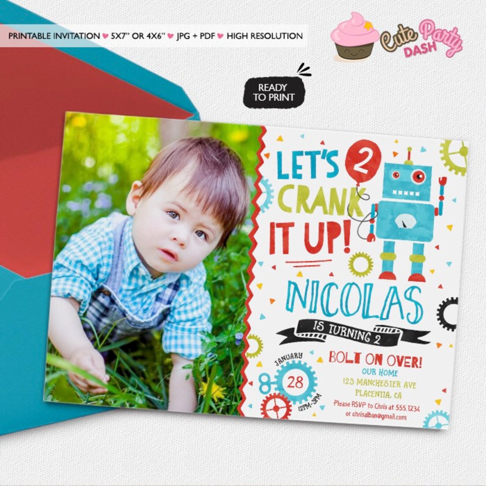 Robot Birthday Party Invitations Robots Birthday Party Etsy