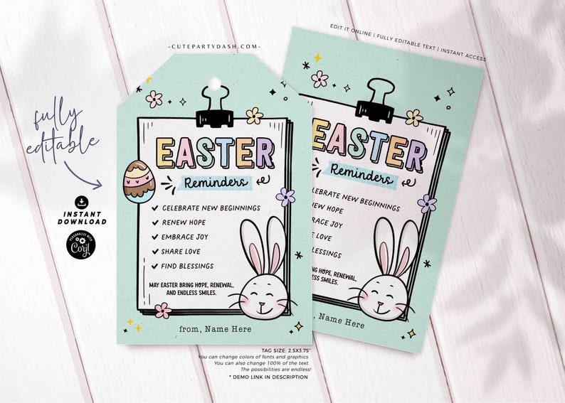 Easter Wishes Gift Tag Printable INSTANT DOWNLOAD Editable Easter Reminders Treat Tag Greetings Happy Easter gift for Staff Employee Team