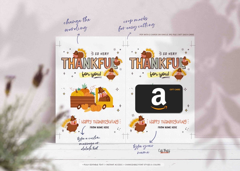 Thanksgiving Thankful for you Coffee Gift Card Holder Printable INSTANT DOWNLOAD Editable Teacher Thanks a Latte Gift card holder template